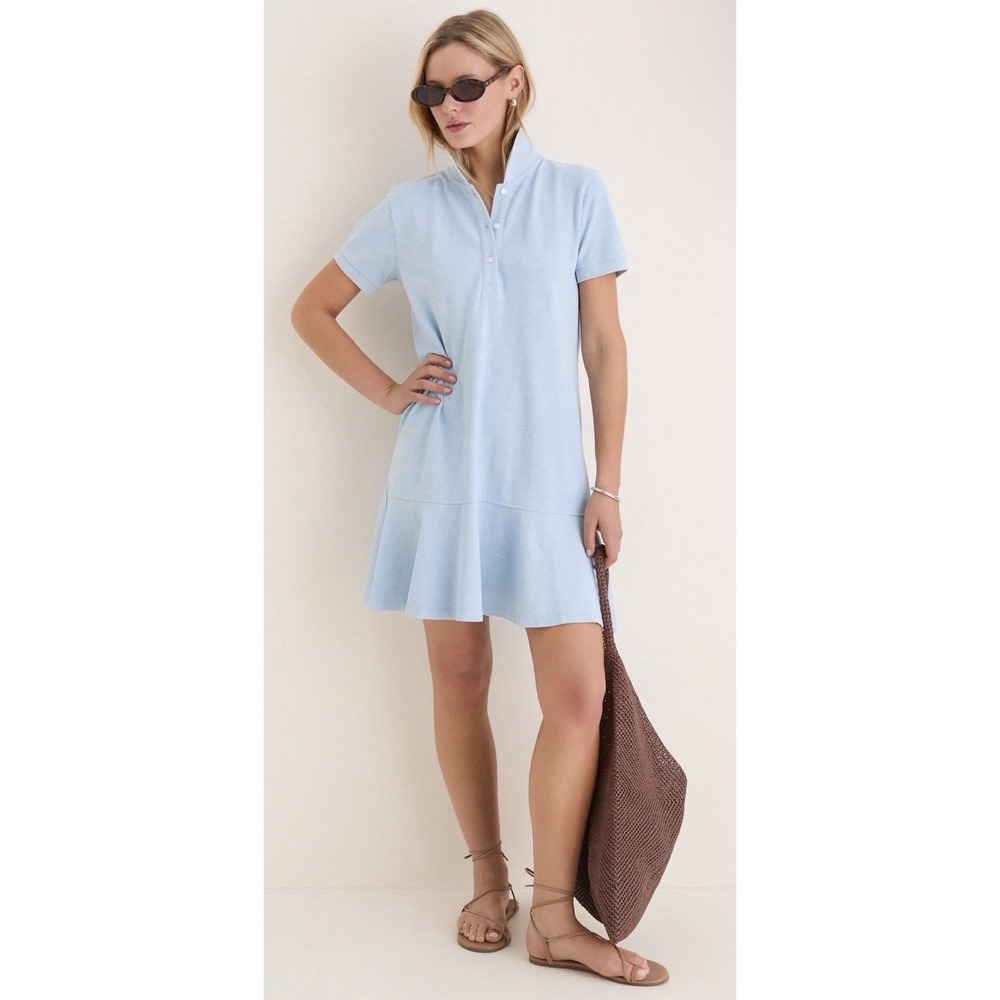 TUCKERNUCK Size Small Light Blue Pique May Polo Dress Gold Embroidered Goat